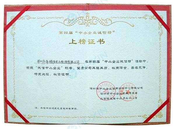 2009年榮獲&ldquo;誠信中小企業&rdquo;稱號-證書.jpg